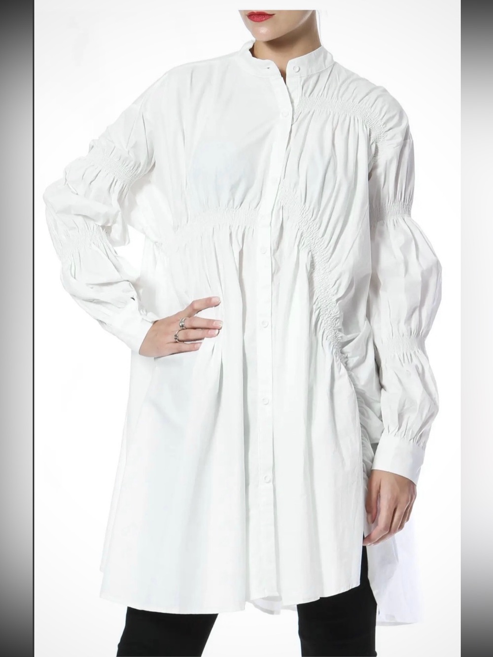 Ruched White Cotton Shirt